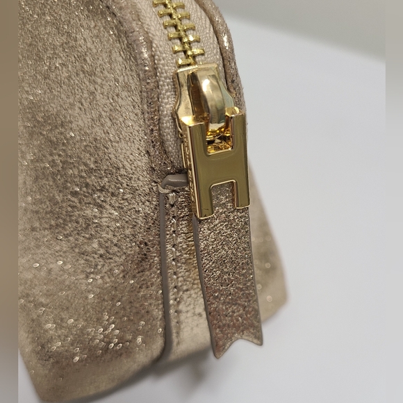 India Hicks Metallic Gold Leather Zip Top Cosmetic Accessory Pouch Clutch - Picture 8 of 16